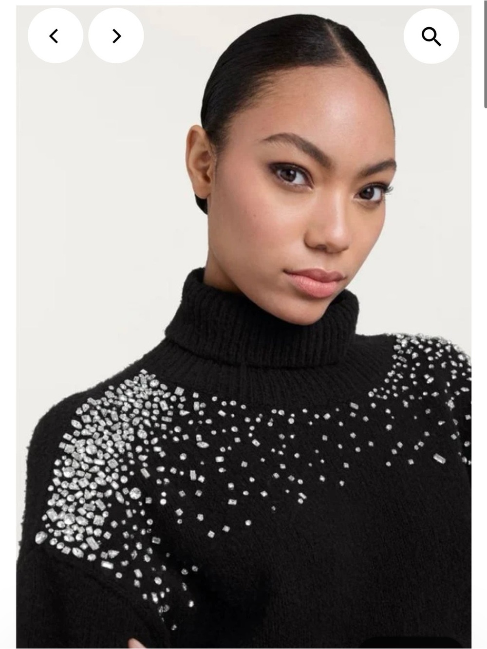 Cinq a Sept NWT Black Rhinestone Crackle Embellished Alani Turtleneck Sweater